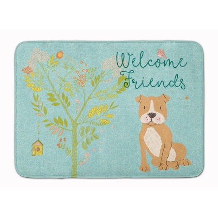 Carolines Treasures Welcome Friends Brown Staffie Machine Washable Memory Foam Mat BB7624RUG
